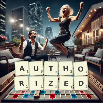 Creative illustration for a Scrabble game with the word AUTHORIZED spelled out in tiles on the board.