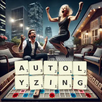 Creative illustration for a Scrabble game with the word AUTOLYZING spelled out in tiles on the board.