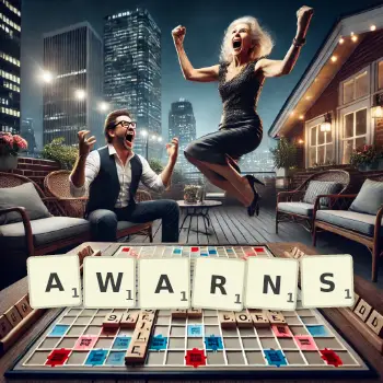 Creative illustration for a Scrabble game with the word AWARNS spelled out in tiles on the board.