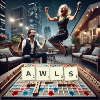 Creative illustration for a Scrabble game with the word AWLS spelled out in tiles on the board.