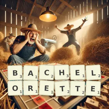 Creative illustration for a Scrabble game with the word BACHELORETTE spelled out in tiles on the board.