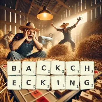 Creative illustration for a Scrabble game with the word BACKCHECKING spelled out in tiles on the board.