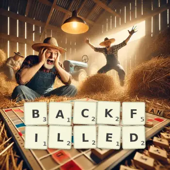 Creative illustration for a Scrabble game with the word BACKFILLED spelled out in tiles on the board.