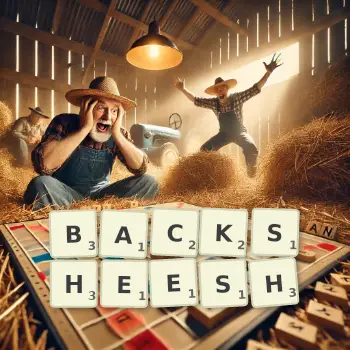 Creative illustration for a Scrabble game with the word BACKSHEESH spelled out in tiles on the board.