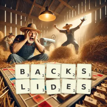 Creative illustration for a Scrabble game with the word BACKSLIDES spelled out in tiles on the board.