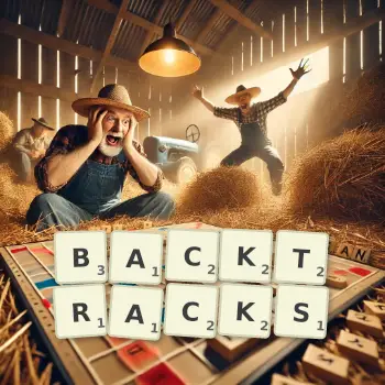 Creative illustration for a Scrabble game with the word BACKTRACKS spelled out in tiles on the board.