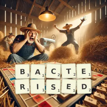 Creative illustration for a Scrabble game with the word BACTERISED spelled out in tiles on the board.