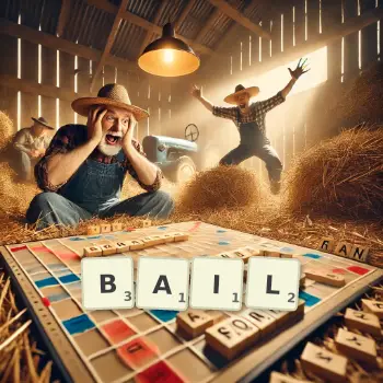 Creative illustration for a Scrabble game with the word BAIL spelled out in tiles on the board.