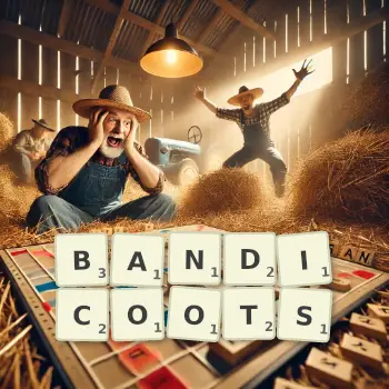 Creative illustration for a Scrabble game with the word BANDICOOTS spelled out in tiles on the board.