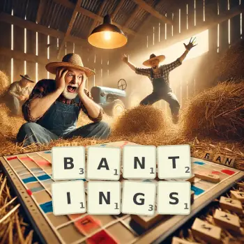 Creative illustration for a Scrabble game with the word BANTINGS spelled out in tiles on the board.