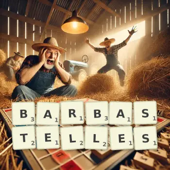 Creative illustration for a Scrabble game with the word BARBASTELLES spelled out in tiles on the board.