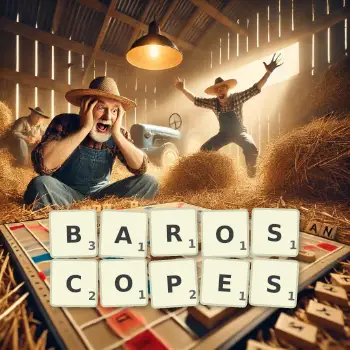 Creative illustration for a Scrabble game with the word BAROSCOPES spelled out in tiles on the board.