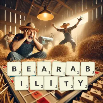Creative illustration for a Scrabble game with the word BEARABILITY spelled out in tiles on the board.