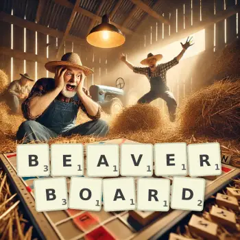 Creative illustration for a Scrabble game with the word BEAVERBOARD spelled out in tiles on the board.