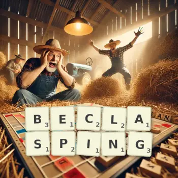 Creative illustration for a Scrabble game with the word BECLASPING spelled out in tiles on the board.