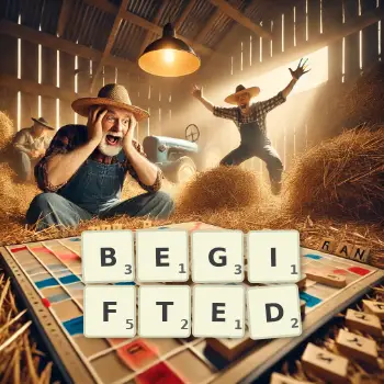Creative illustration for a Scrabble game with the word BEGIFTED spelled out in tiles on the board.