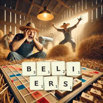 Creative illustration for a Scrabble game with the word BELIERS spelled out in tiles on the board.