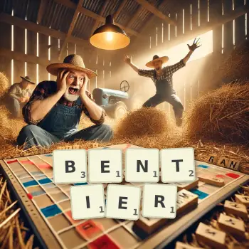 Creative illustration for a Scrabble game with the word BENTIER spelled out in tiles on the board.