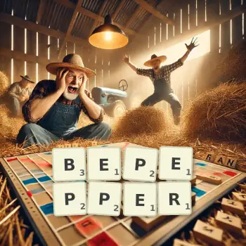 Creative illustration for a Scrabble game with the word BEPEPPER spelled out in tiles on the board.