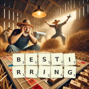 Creative illustration for a Scrabble game with the word BESTIRRING spelled out in tiles on the board.