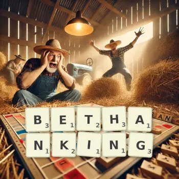 Creative illustration for a Scrabble game with the word BETHANKING spelled out in tiles on the board.