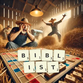 Creative illustration for a Scrabble game with the word BIBLIST spelled out in tiles on the board.