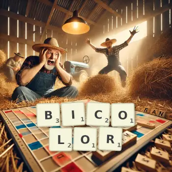 Creative illustration for a Scrabble game with the word BICOLOR spelled out in tiles on the board.
