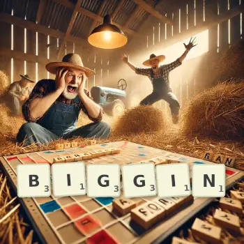 Creative illustration for a Scrabble game with the word BIGGIN spelled out in tiles on the board.