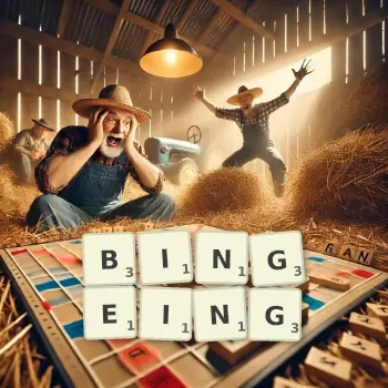 Creative illustration for a Scrabble game with the word BINGEING spelled out in tiles on the board.