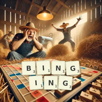 Creative illustration for a Scrabble game with the word BINGING spelled out in tiles on the board.