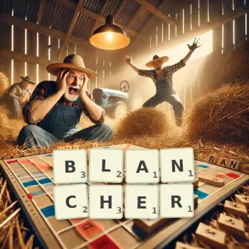 Creative illustration for a Scrabble game with the word BLANCHER spelled out in tiles on the board.