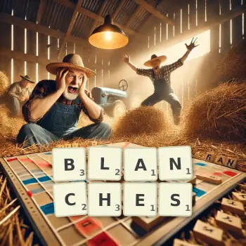 Creative illustration for a Scrabble game with the word BLANCHES spelled out in tiles on the board.