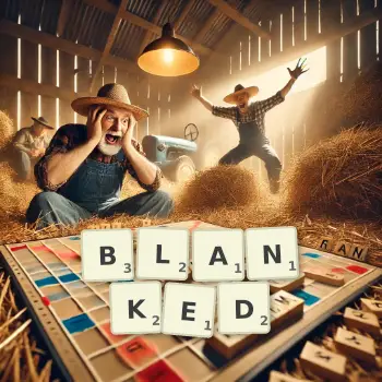 Creative illustration for a Scrabble game with the word BLANKED spelled out in tiles on the board.