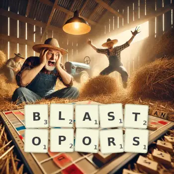 Creative illustration for a Scrabble game with the word BLASTOPORS spelled out in tiles on the board.