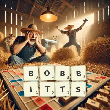 Creative illustration for a Scrabble game with the word BOBBITTS spelled out in tiles on the board.