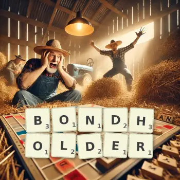 Creative illustration for a Scrabble game with the word BONDHOLDER spelled out in tiles on the board.