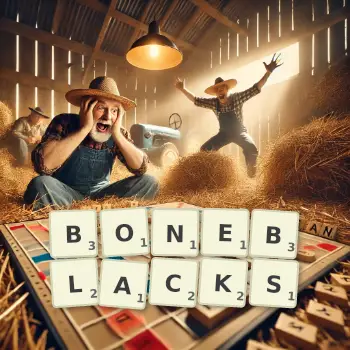 Creative illustration for a Scrabble game with the word BONEBLACKS spelled out in tiles on the board.