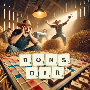 Creative illustration for a Scrabble game with the word BONSOIR spelled out in tiles on the board.