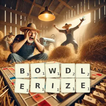 Creative illustration for a Scrabble game with the word BOWDLERIZE spelled out in tiles on the board.