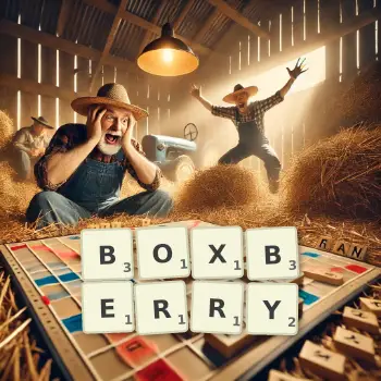 Creative illustration for a Scrabble game with the word BOXBERRY spelled out in tiles on the board.