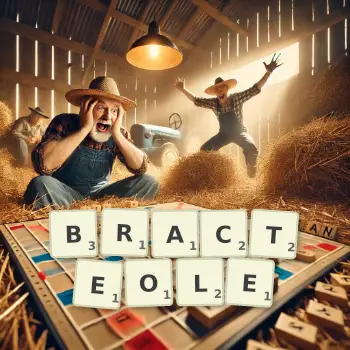 Creative illustration for a Scrabble game with the word BRACTEOLE spelled out in tiles on the board.