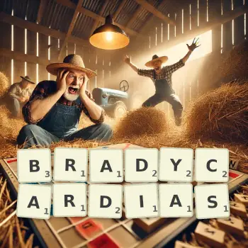 Creative illustration for a Scrabble game with the word BRADYCARDIAS spelled out in tiles on the board.