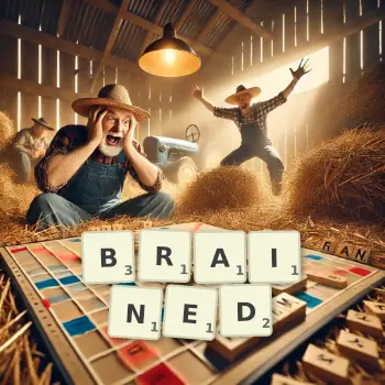 Creative illustration for a Scrabble game with the word BRAINED spelled out in tiles on the board.