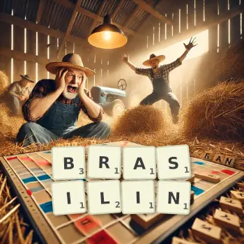 Creative illustration for a Scrabble game with the word BRASILIN spelled out in tiles on the board.