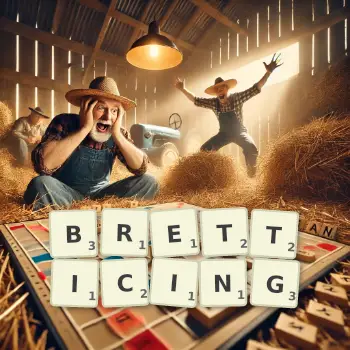 Creative illustration for a Scrabble game with the word BRETTICING spelled out in tiles on the board.