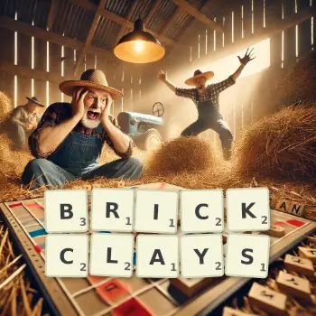 Creative illustration for a Scrabble game with the word BRICKCLAYS spelled out in tiles on the board.