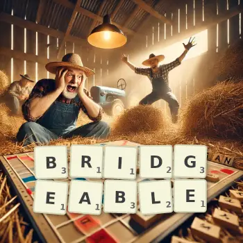 Creative illustration for a Scrabble game with the word BRIDGEABLE spelled out in tiles on the board.