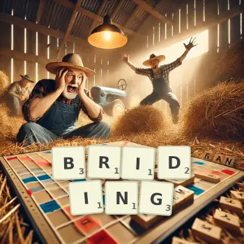 Creative illustration for a Scrabble game with the word BRIDING spelled out in tiles on the board.