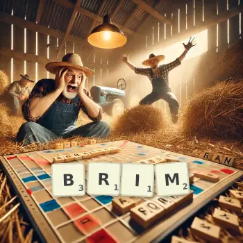 Creative illustration for a Scrabble game with the word BRIM spelled out in tiles on the board.