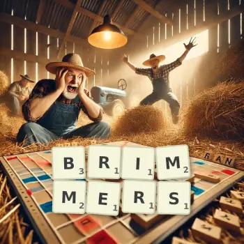 Creative illustration for a Scrabble game with the word BRIMMERS spelled out in tiles on the board.